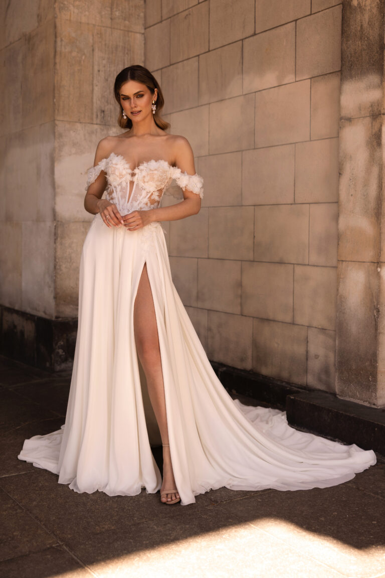 Melrose Bridal Kann Brautkleid, Carmenträger